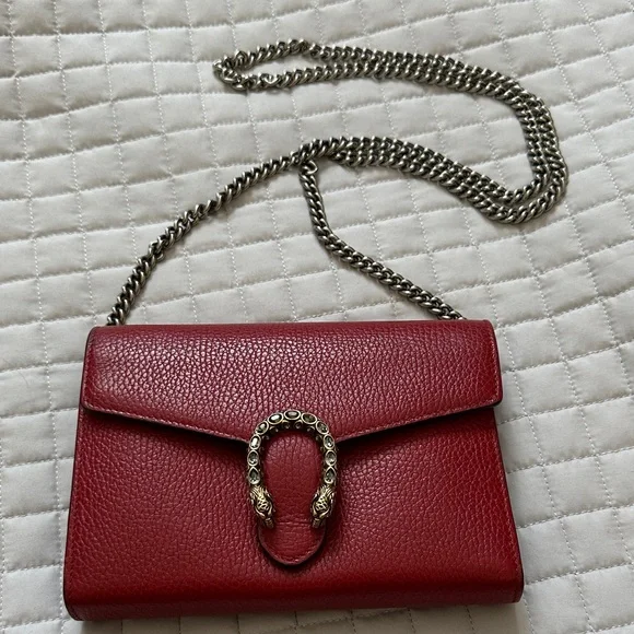 Gucci Dionysus Red leather Wallet on chain /WOC - Picture 2 of 12